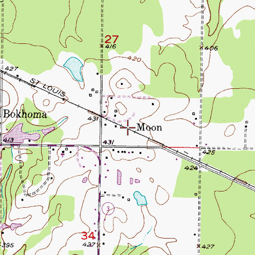 Topographic Map of Moon, OK
