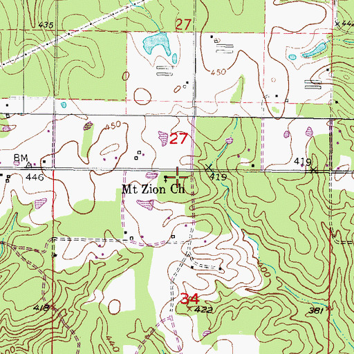 Topographic Map of Mount Zion Church, OK