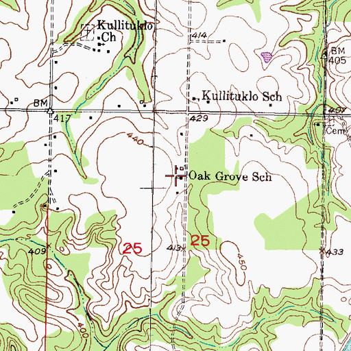 Topographic Map of Oak Grove School, OK