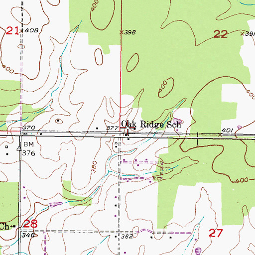Topographic Map of Oak Ridge School, OK