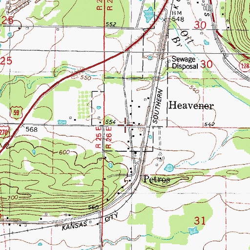 Topographic Map of Petros, OK