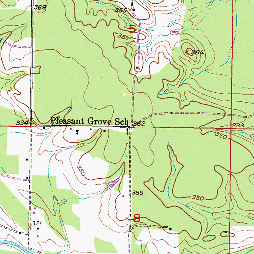 Topographic Map of Pleasant Grove School, OK