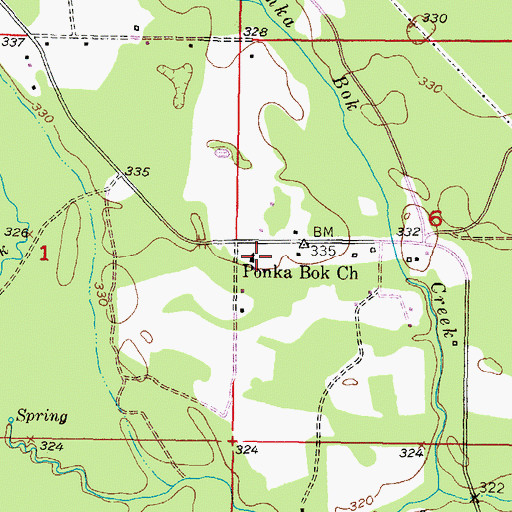 Topographic Map of Ponka Bok Church, OK