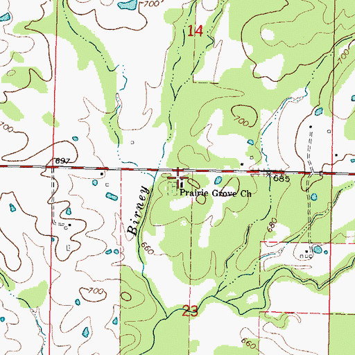 Topographic Map of Prairie Grove Church, OK