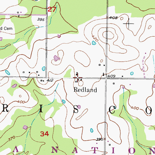 Topographic Map of Redland, OK