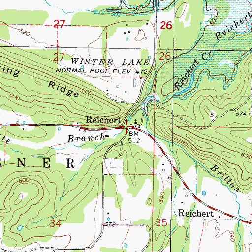 Topographic Map of Reichert, OK