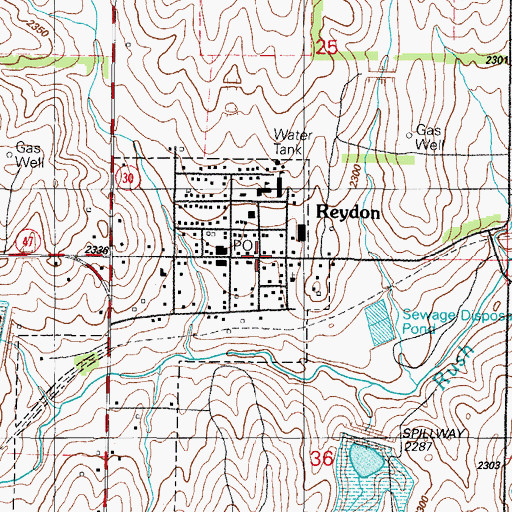 Topographic Map of Reydon, OK