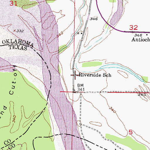 Topographic Map of Riverside School, OK