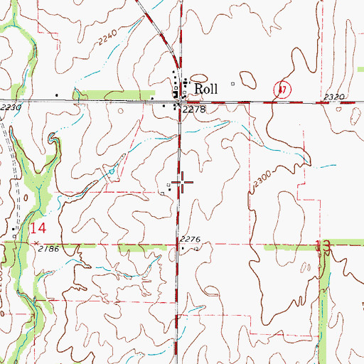 Topographic Map of Roll, OK