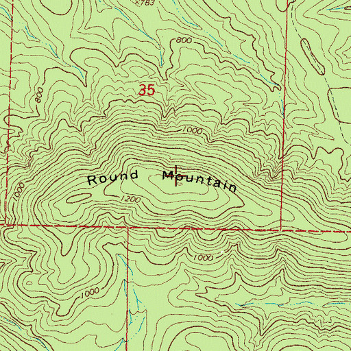 Topographic Map of Round Mountain, OK