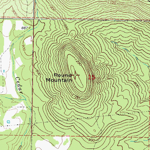 Topographic Map of Round Mountain, OK