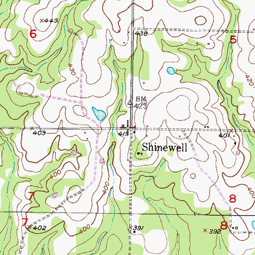 Topographic Map of Shinewell, OK