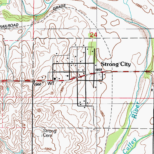 Topographic Map of Strong City, OK