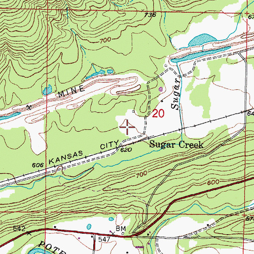 Topographic Map of Sugar Creek, OK