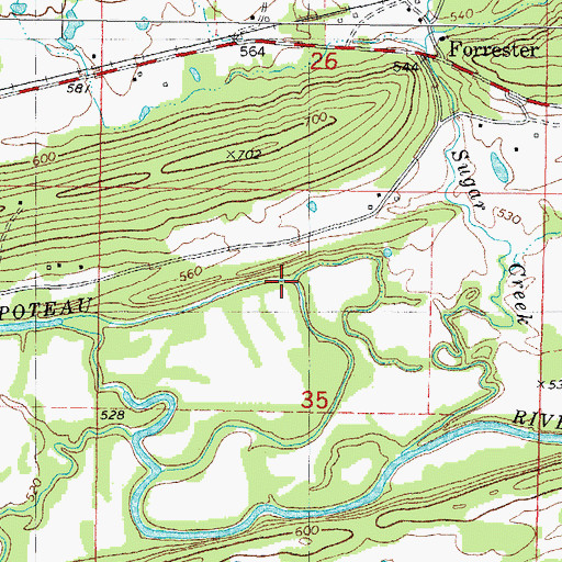 Topographic Map of Sugar Creek, OK