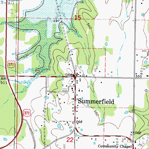 Topographic Map of Summerfield, OK