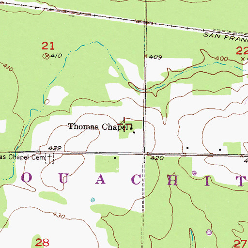 Topographic Map of Thomas Chapel, OK