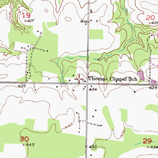 Topographic Map of Thomas Chapel School, OK