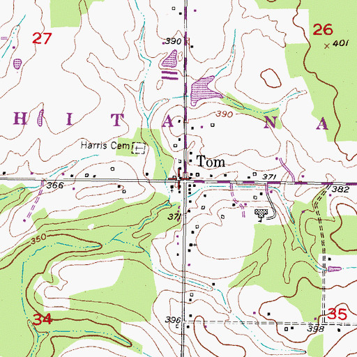 Topographic Map of Tom, OK