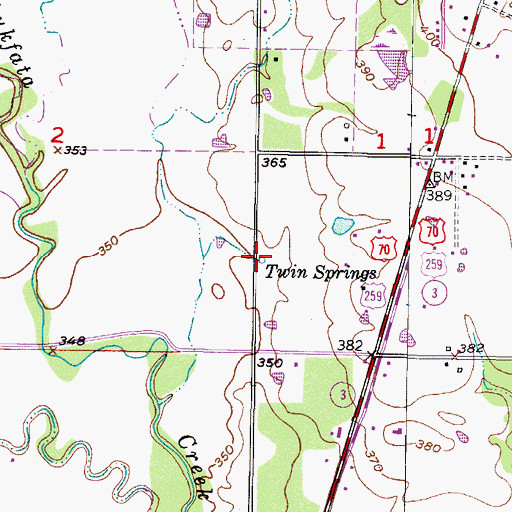 Topographic Map of Twin Springs, OK