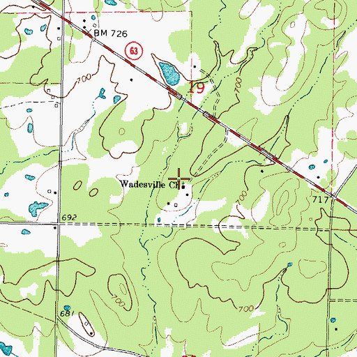 Topographic Map of Wadesville Church, OK