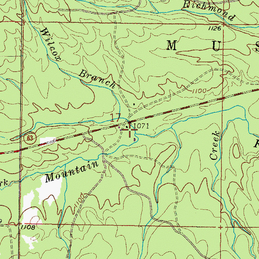 Topographic Map of Wilcox Branch, OK