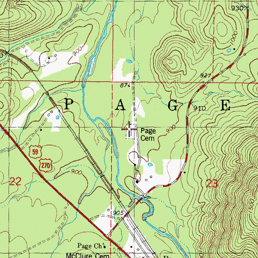 Topographic Map of Page Cemetery, OK