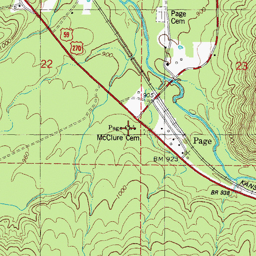 Topographic Map of Page Church, OK