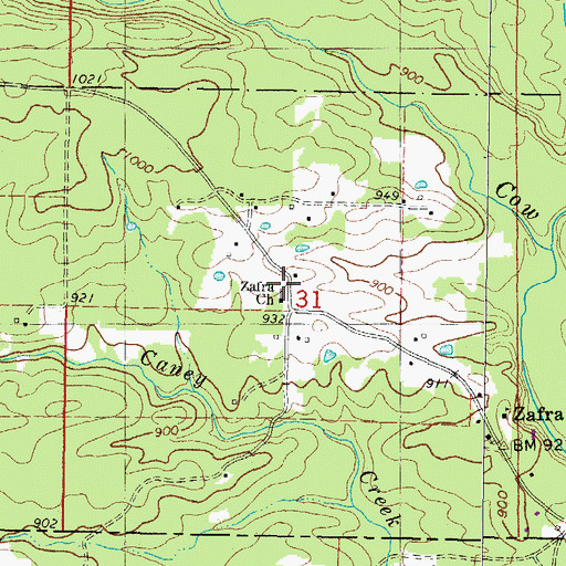 Topographic Map of Zafra Church, OK