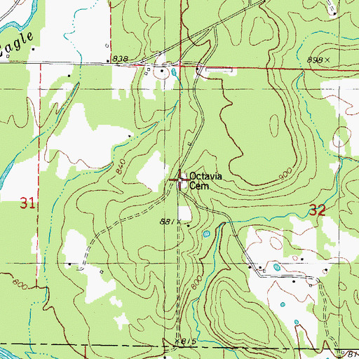 Topographic Map of Octavia Cemetery, OK