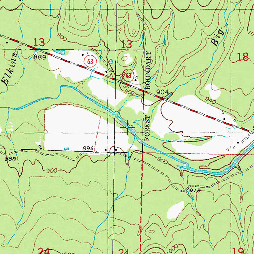 Topographic Map of Big Branch, OK
