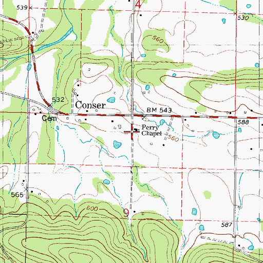 Topographic Map of Perry Chapel, OK