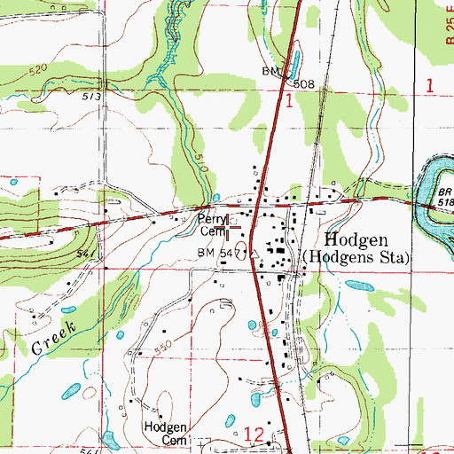 Topographic Map of Perry Cemetery, OK