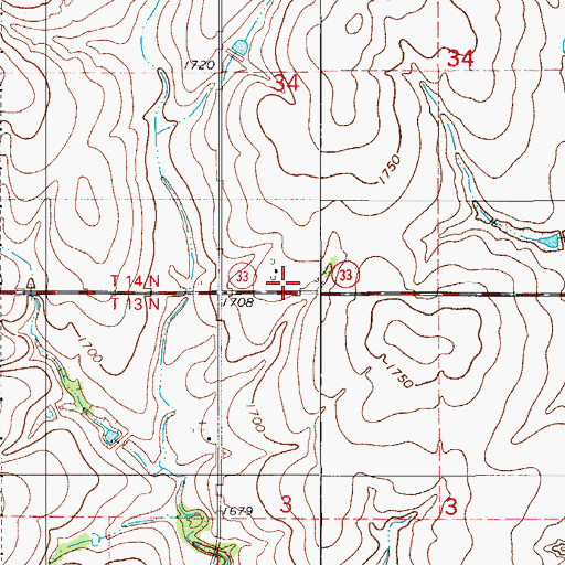 Topographic Map of Custer County, OK