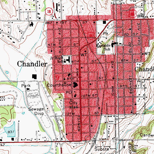 Topographic Map of Lincoln County, OK