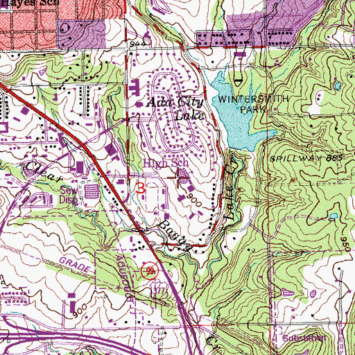 Topographic Map of Ada High School, OK