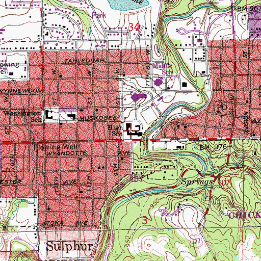 Topographic Map of Sulphur High School, OK