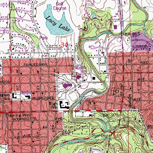 Topographic Map of Sulphur Elementary School, OK