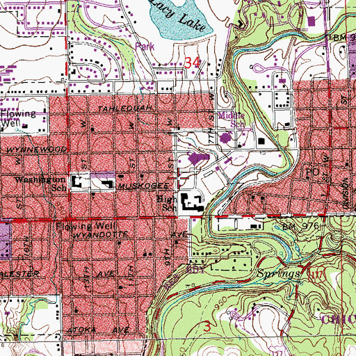 Topographic Map of Sulphur Middle School, OK