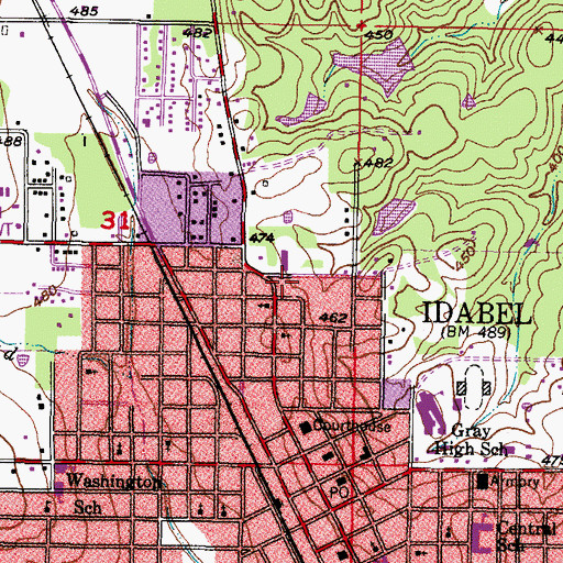 Topographic Map of Ward School (historical), OK