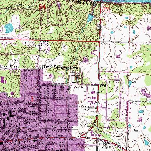 Topographic Map of Odd Fellows Cemetery, OK