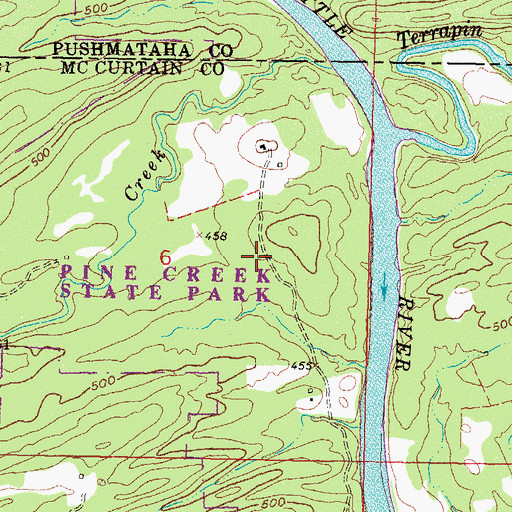 Topographic Map of Pine Creek State Park, OK