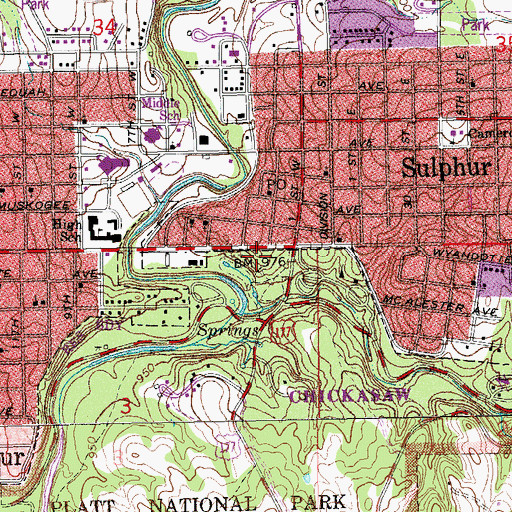 Topographic Map of Black Sulphur Springs, OK