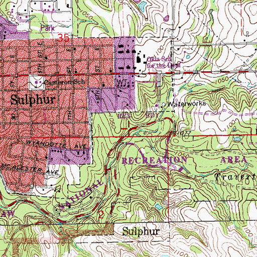 Topographic Map of Cave Island Falls, OK