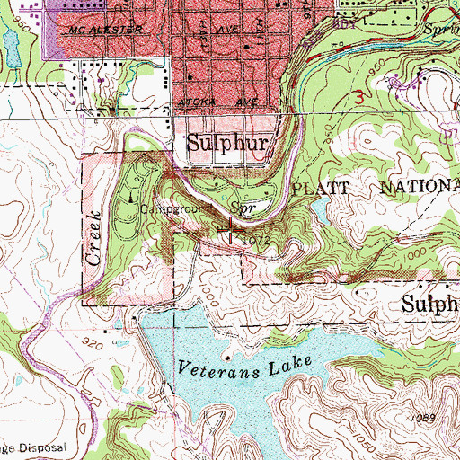 Topographic Map of Cliff Bromide Springs, OK