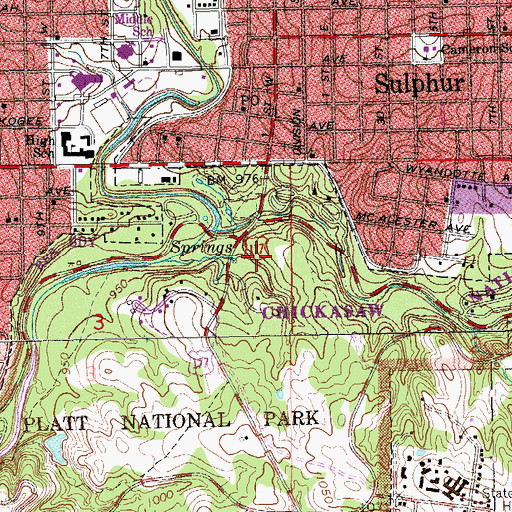 Topographic Map of Hillside Springs, OK
