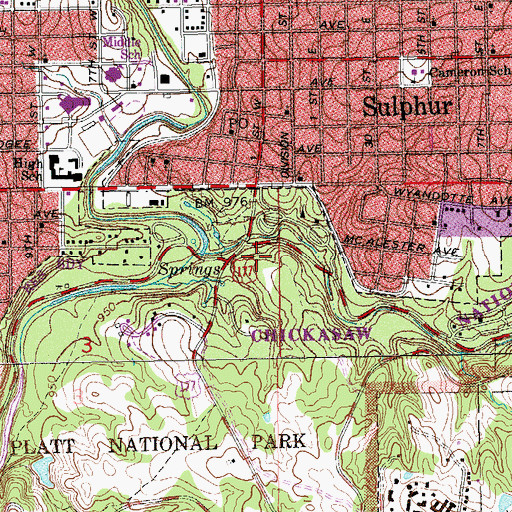 Topographic Map of Pavilion Springs, OK