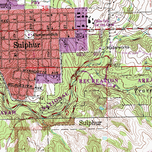 Topographic Map of Sycamore Falls, OK
