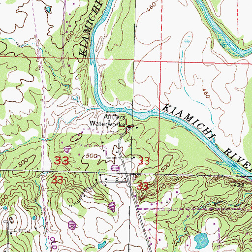 Topographic Map of Antlers Waterworks, OK