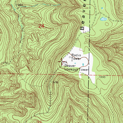 Topographic Map of Beaver Lookout Tower, OK